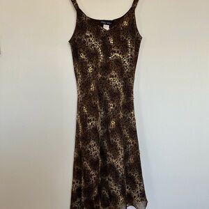Express Leopard Print Sequin Midi Slip Dress in Brown and Gold